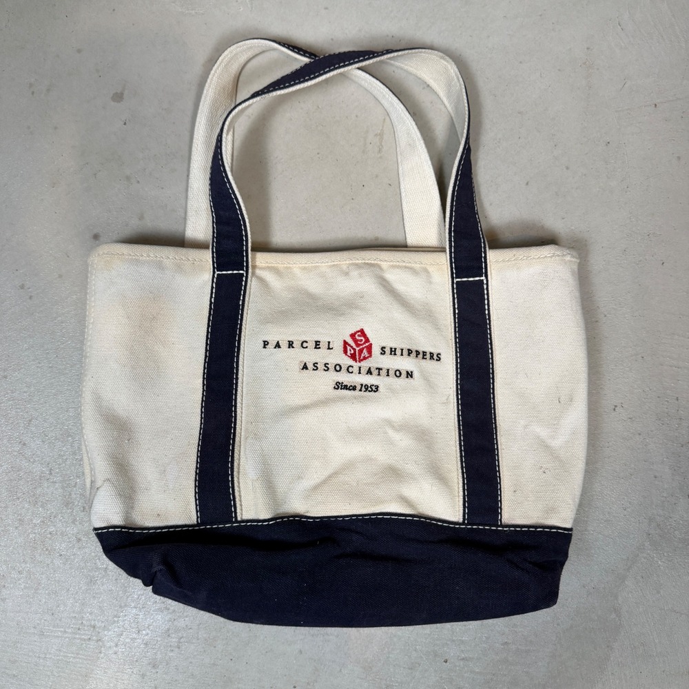 Lands End Canvas Tote Bag Parcel Shippers Association Navy White Cotton Small